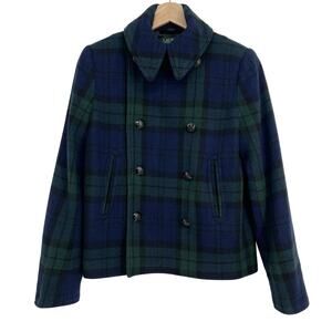 Vtg Lauren Ralph Lauren Black Watch Plaid Peacoat Wool Womens 0 Green Navy